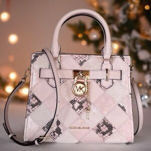 Michael Kors Hamilton Blush Snakeskin Satchel